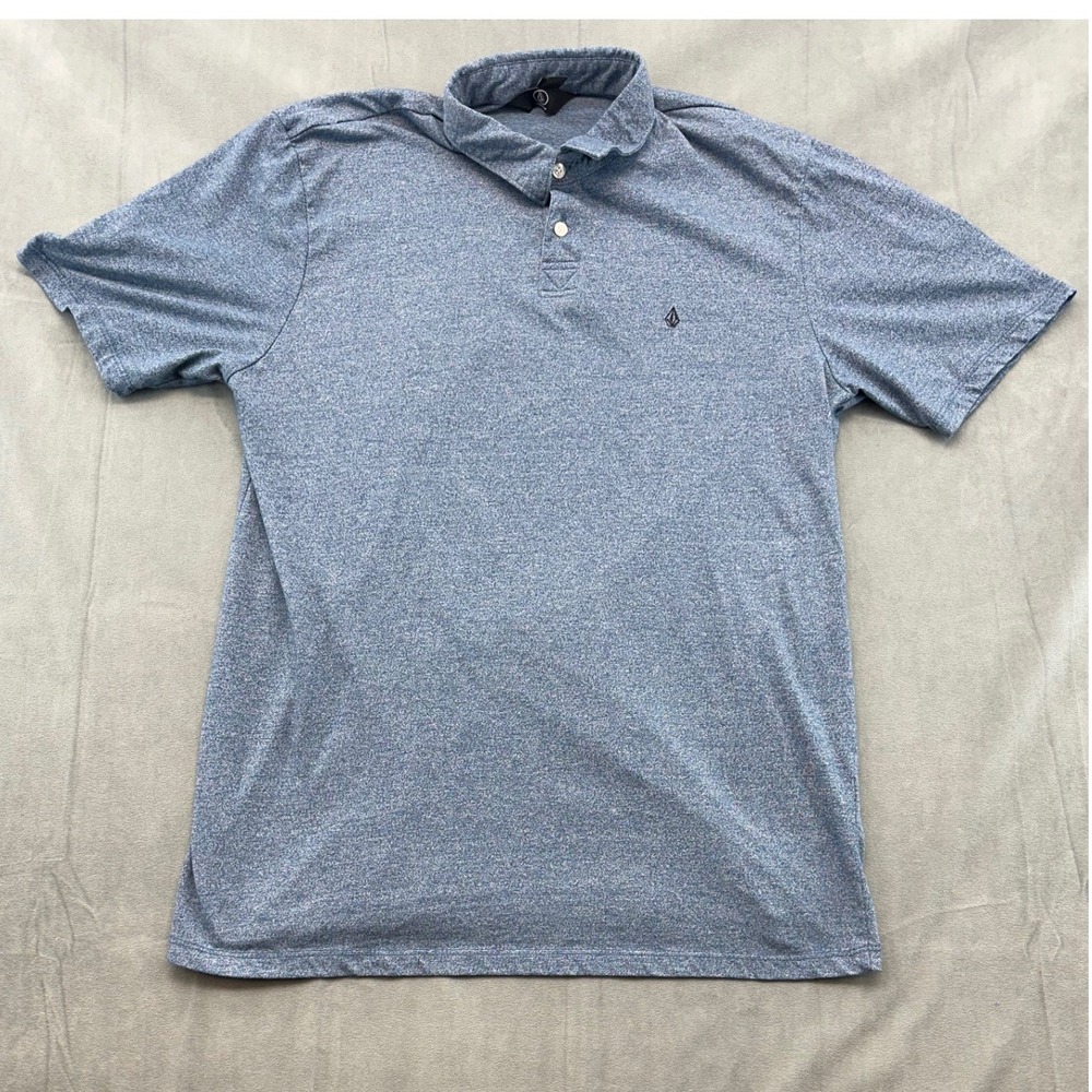 Volcom Mens XL Short Sleeve Polo Shirt Heather Blue Slim Fit Cotton